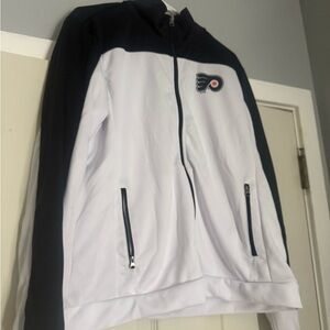 White and Black Zip-Up Flyers Hockey Jacket